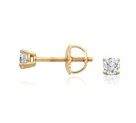 GENUINE NATURAL DIAMOND STUDS IN 18K YELLOW/WHITE GOLD- 1/4CT.